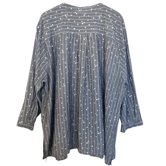 JOHNNY WAS WORKSHOP Stars & Stripes Lace-Up Top Gray Chambray Boho - Picture 11 of 13